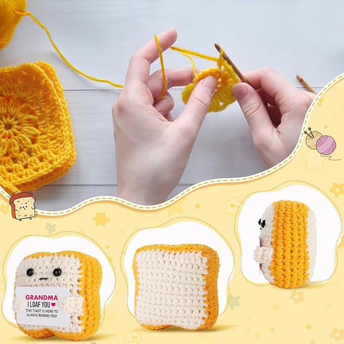 Gifts for Grandma from Granddaughter, Grandson - Funny "I Loaf You" Crochet Toast - Unique Mothers Day, Birthday, Christmas Gift for Grandma, Nana, Gigi - Cute Keepsake & Décor