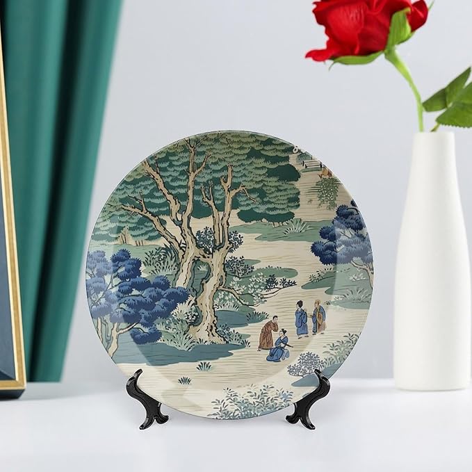 Asian Scenic Dynasty Blue And Green Decorative Plate for Display Farmhouse Housewarming Gifts Supplies Wedding Wall Holiday Party Decorations Custom Gifts for Men Women Christmas, 6", 7", 9", 10"