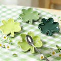 Whaline 4 Pcs St.Patrick's Day Mini Ceramic Spoon Rest Gradient Green Shamrock Lucky Clover Small Coffee Spoon Holder for Irish Holiday Party Home Coffee Station Bar Accessories, 2.7 Inch