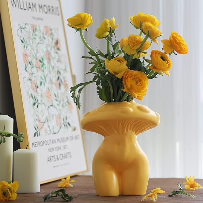 GUGUGO Mushroom Female Body Vase for Decor,Quirky Unique Cute and Funny Boho Decor for Home and Bathroom,Mushroom Butt Vase for Flower,Modern Home Aesthetics for Decorating, Pink
