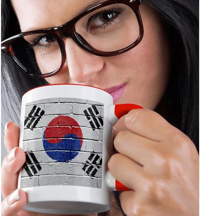 3dRose National flag of South Korea painted onto a brick wall Korean 11oz Two-Tone Red Mug