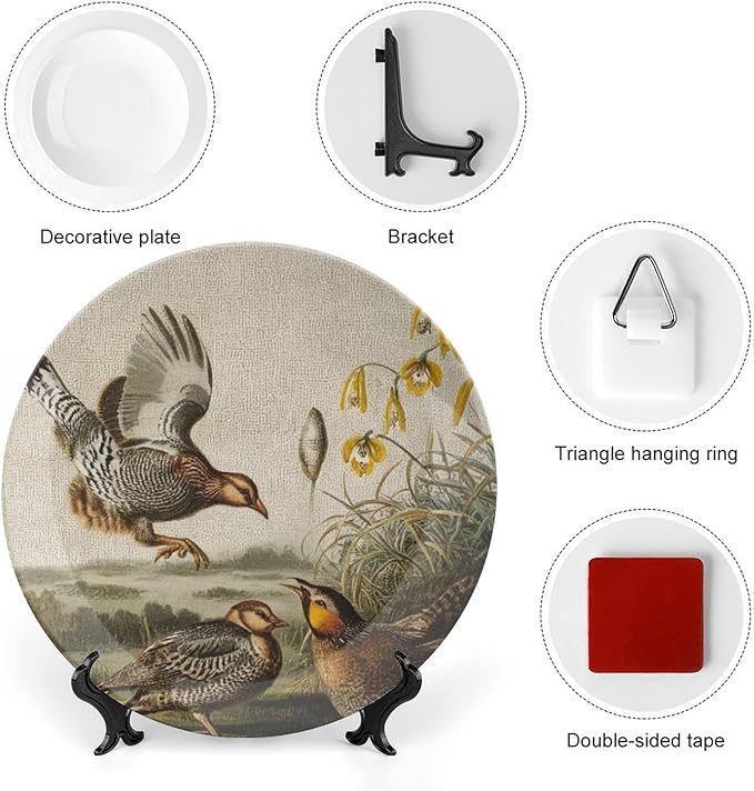 Plates Ceramic Toile Birds Customize Decor for Table Art Decoration Farmhouse Office Ceramic Dinner Plates 1 Plate with 1 Display Stand, Multi Sizes by Choosing, Gifts for Men Women