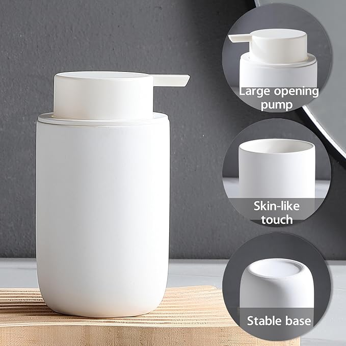 Foaming Soap Dispenser - White Ceramic Foam Dish Hand Soap Dispenser with Black Pump for Bathroom, Bathroom Dispenser Set for Modern Home Farmhouse Decor