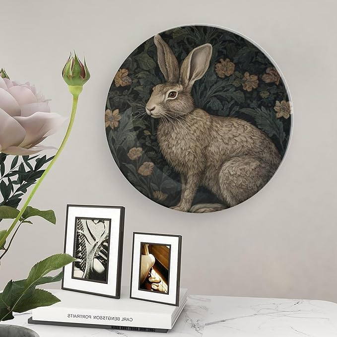Vintage William Morris Rabbit Decorative Plate, Art Nouveau Raven in The Garden Personalized Ceramic Dinner Plate for Festival Wedding Decor, Unique Art with Stand Art Decorations for Home Wall