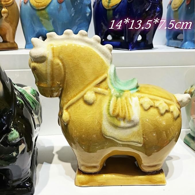 Sculpture Collectibles Ceramic Horse Sculpture Desktop Ornament Asian Feng Shui Art Collectible Yellow