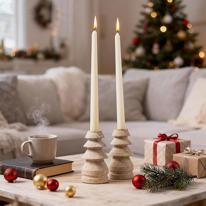 WORHE Marble Candle Holders Set of 2, Natural Stone Candlestick Holder for Christmas Decor, Wedding Centerpiece, Dining Table Fits 3/4" Taper Candles, Non-Slip Base, Light Brown (WH070)