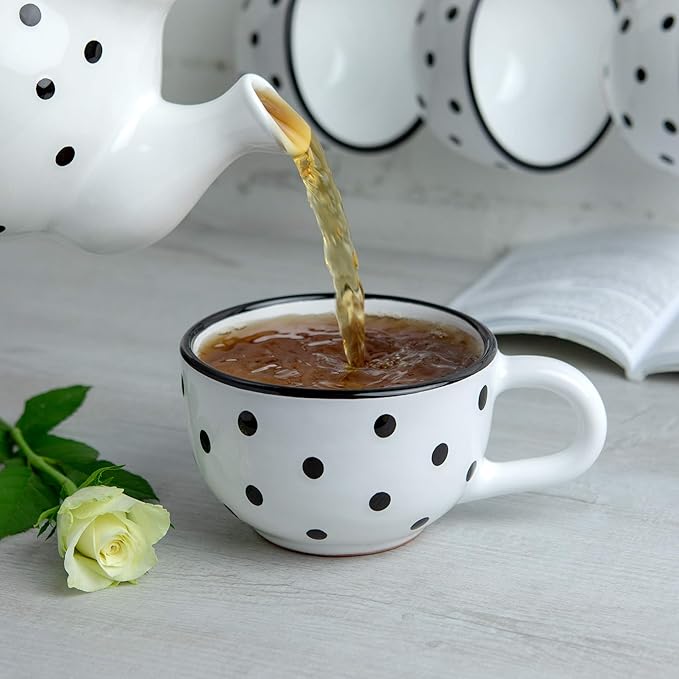 City to Cottage Handmade Ceramic Designer White And Black Polka Dot Cup, Unique Extra Large 17.5oz/500ml Pottery Cappuccino, Coffee, Tea, Soup Mug | Housewarming Gift for Tea Lovers