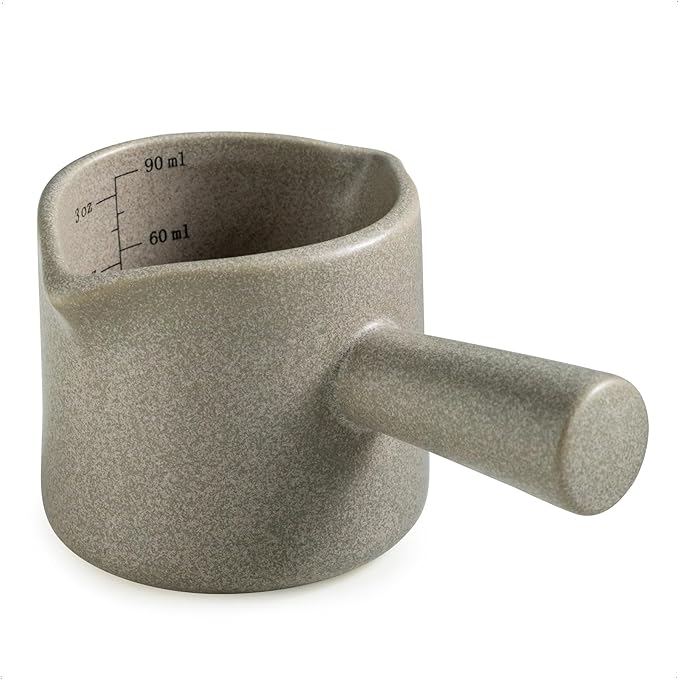 Espresso Cup 3 OZ, Espresso Accessories, Ceramic Espresso Measuring Cup Expresso Shot Cup with Handle, Double Spouts, Gray