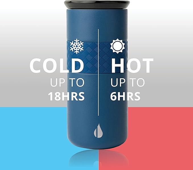 Elemental Personalized Artisan Insulated Tumbler, Triple Wall Coffee Travel Tumbler, Reusable Stainless Steel Coffee Tumbler with Ceramic Lid, Thermal Coffee Cup for Hot & Cold, 16oz - Navy Blue