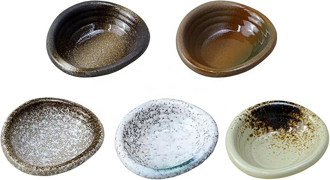 Colias Wing 3.5 Inch Retro Style Brown Stylish Design Multipurpose Porcelain Side Dish Bowl Seasoning Dishes Soy Dipping Sauce Dishes-Set of 5