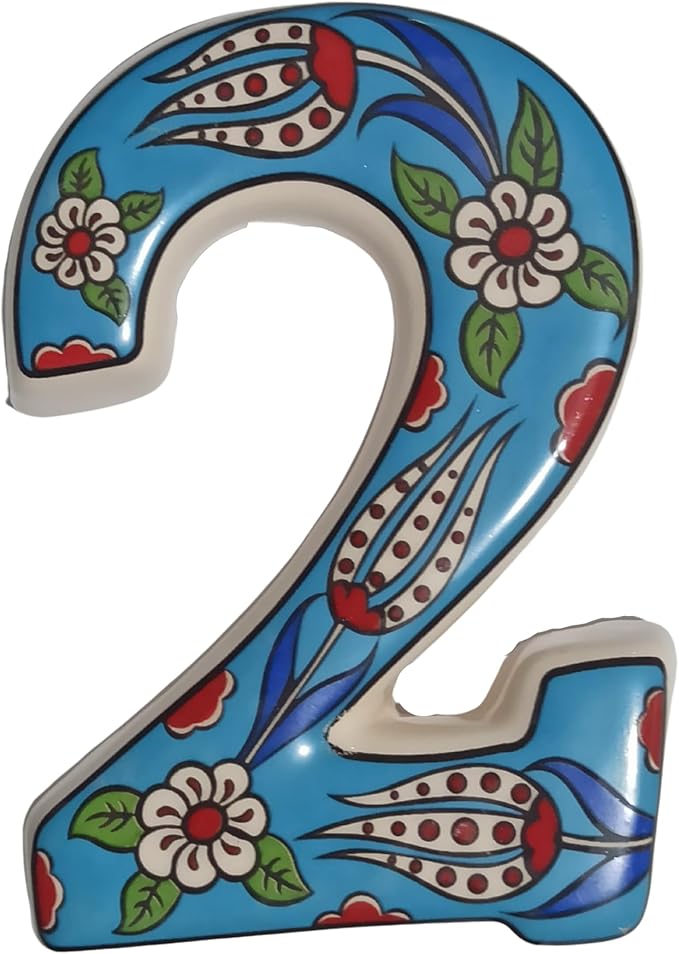 Large Ceramic Housewarming Sign Ceramic Address Plaque House Numbers Sign Door Personalized Coloured Decorative Hand Decoratede Housewarming Gifts Tulip Design 12 * 9 cm (Turquoise, 2)