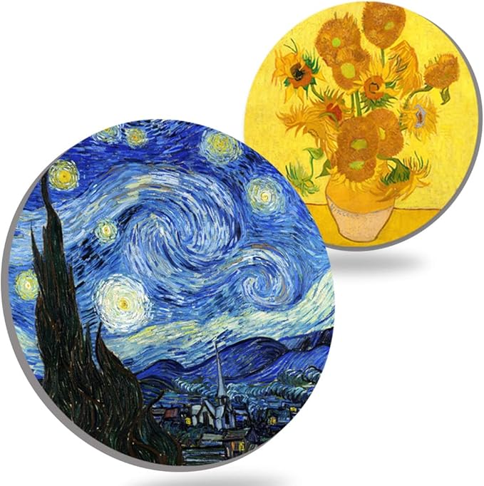 Coasters for Drinks Van Gogh Art Ceramic Coasters - Use 2 Famous Van Gogh Paintings, Unique Housewarming Gifts for New Home Decorative by WOW DING