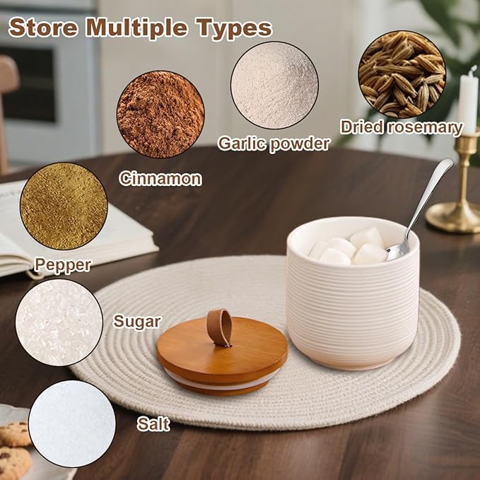Comeon Ceramics Canister with Lid, Matcha Container Jar for Spice Sugar Tea Bag Coffee Canister Sets for Kitchen Counter with Bamboo Lid (White)