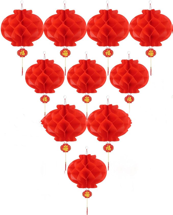 Red Paper Lantern Hanging Lanterns for Chinese Spring Festival, Wedding, Celebration, Lantern Festival Festive Decoration (10 INCH) (10 Piece)