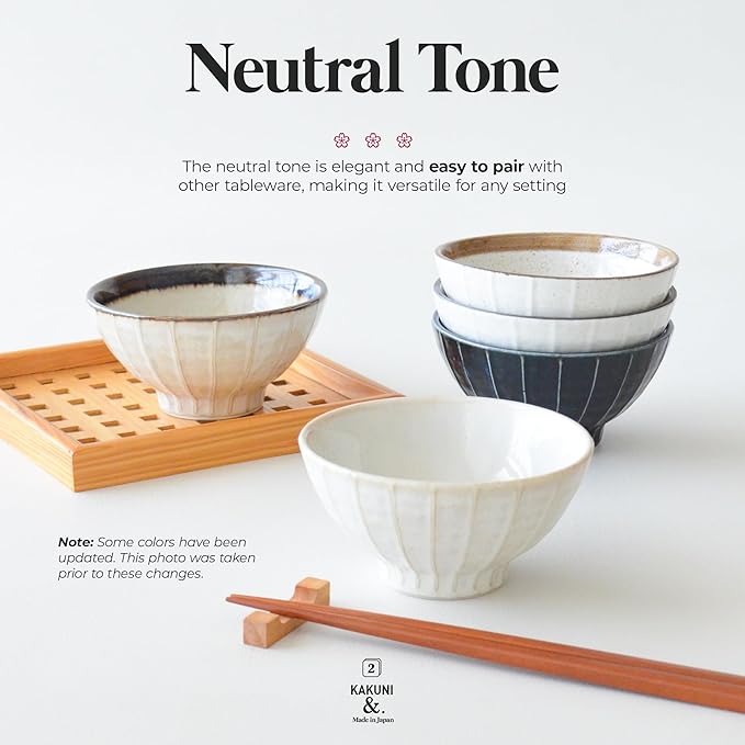 Set of 5 Japanese Ceramic Striped Ichichin Rice Bowls, Deep Soup & Eating Bowls with Distinctive Three-Dimensional Lines,Convenient, Stackable, for Cooking Prep & Serving (Black)