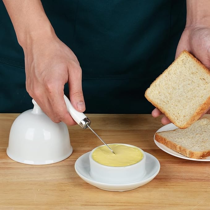 Ceramic Small Butter Dish with Lid, 17 OZ Mini Butter Container, 2-Way Freshness, Pure White
