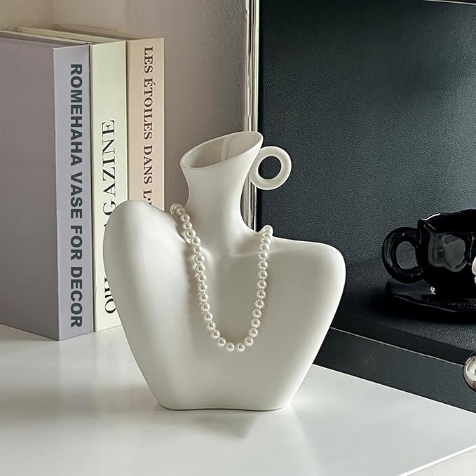 Body Vase 8.27" Collarbone Shaped Ceramic Flower Vase for Home Decor, Clavicle Bone Sculpture Art Decor, Modern Minimalist Flower Holder for Living Room