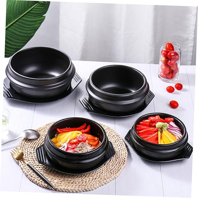 PRETYZOOM Korean Stone Bowl Korean Stone Pot Casserole Ceramic Stewing Pot for Cooking Noodles Rice Soup Bibimbap Non-slip Handle Even Heat Distribution