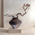 Wabi Sabi Ceramic Vase 6.7", Rustic Textured Pottery Vase, Organic Brown Black Farmhouse Vase with Wide Mouth, Watertight Flower Vase for Pampas Grass, Coffee Table & Shelf Decor