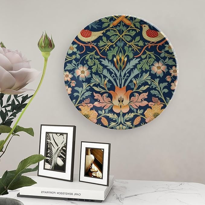Navy Blue Sage Blue Fashion Plates for Display William Morris Forest Floral Birds Housewarming Gifts Office Supplies Wedding Club Holiday Party Decorations Customize Gifts for Men Women Thanksgiving