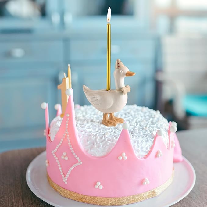 Mumufy Silly Goose Cake Candle Holders with Birthday Candle One Birthday Party Supplies Mini Cute Cake Topper Stand Candlestick for Kids Baby Shower Party Celebration, 3.15 Inch (Goose,Beige)