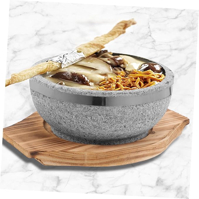 STOBAZA 1 Set Korean Stone Bowl Bibimbap Bowl for Cooking Unglazed Stone Pot with Tray for Korean Cuisine Daily Use and Healthy Meals