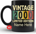 PREZZY Vintage 2000 Limited Edition 23rd Birthday Decorations Personalized Gifts for Women Men Mothers Day Fathers Day Gift 23 Year Old Birthday Mug Customized Name Ceramic Black Tea Cup 11oz 15oz