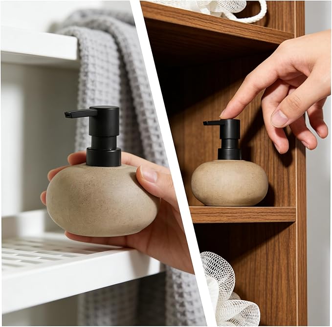 Ceramic Soap Dispenser, Vintage Brown Stone Soap Dispenser for Bathroom Countertop or Kitchen, Designed for Hand Soap, Shampoo, or Conditioner (300ml/10oz)