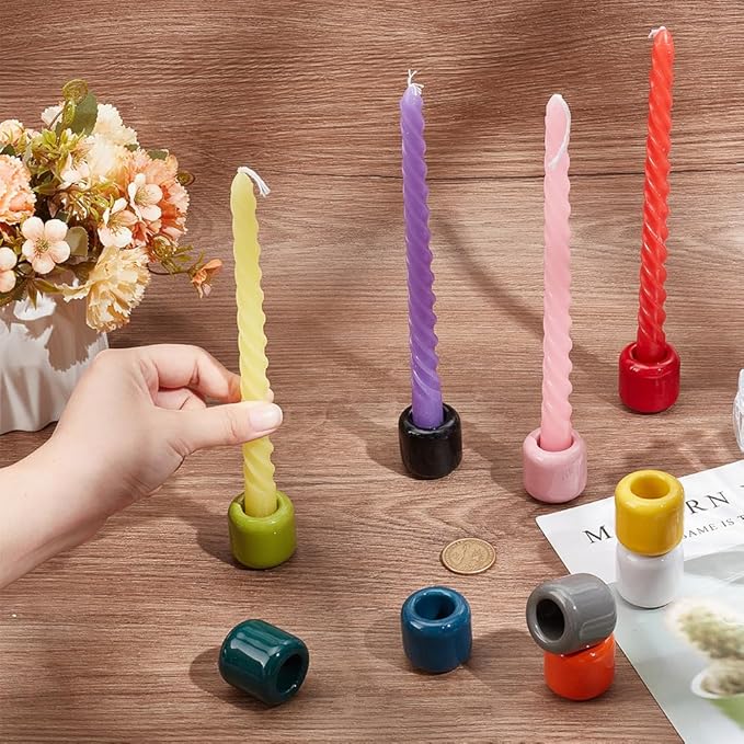 NBEADS 10 Pcs Ceramic Chime Candle Holder Set, 10 Colors Ceramic Candle Holder Handmade Candlestick Holder Set for Home Decor Dinning Wedding Party Aromatherapy Votive, Inner Diameter: 0.7inch