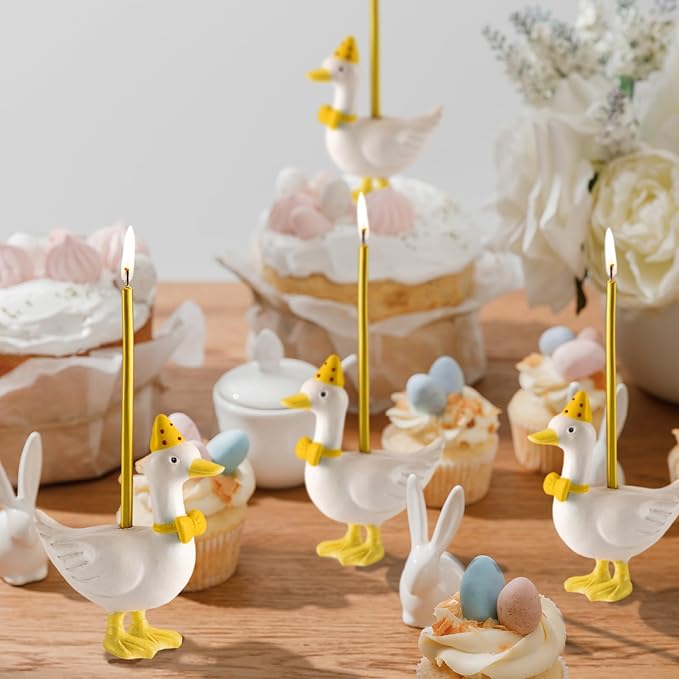 Mumufy Silly Goose Cake Candle Holders with Birthday Candle One Birthday Party Supplies Mini Cute Cake Topper Stand Candlestick for Kids Baby Shower Party Celebration, 3.15 Inch(Goose,Yellow)