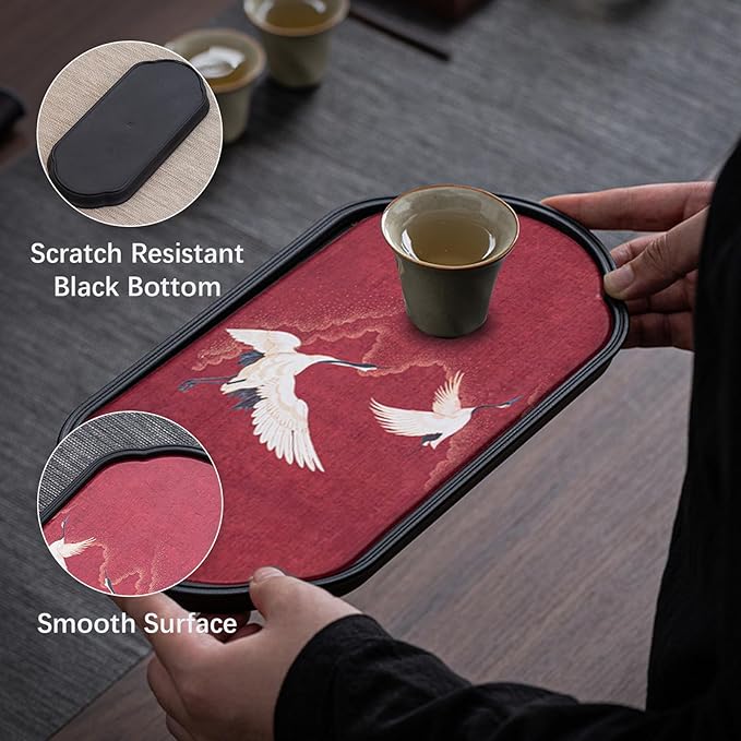 Elegant Absorbent Tea Tray – Vintage Handcrafted Gongfu Tea Table with Crane & Nature-Inspired Patterns, Tea Serving Tray, Compact Water-Absorbing Tea Board for Home & Office
