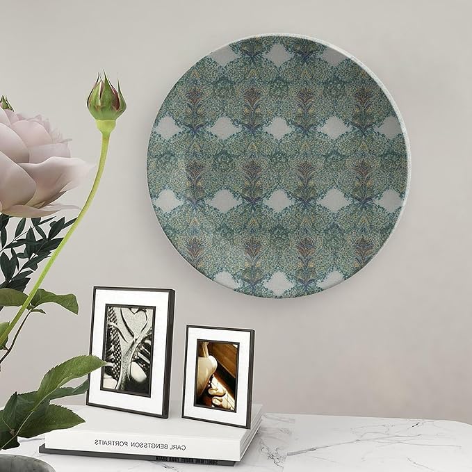 Geometric Ikat Forest Floral Fashion Plates of 6", 7", 8", 10", Custom Christmas Design Ceramic Hanging Decorative Plate Gifts Office Kitchen Decorations Table, with Display Stand And Hook Up