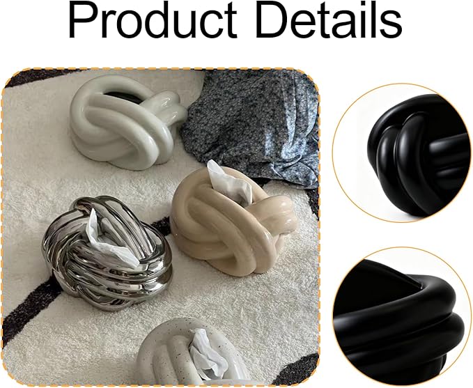 Tissue Box Cover Facial Bathroom Accessories Napkin Storage Container Ceramic for Office Vanity Living Room Bathroom Dresser, Black
