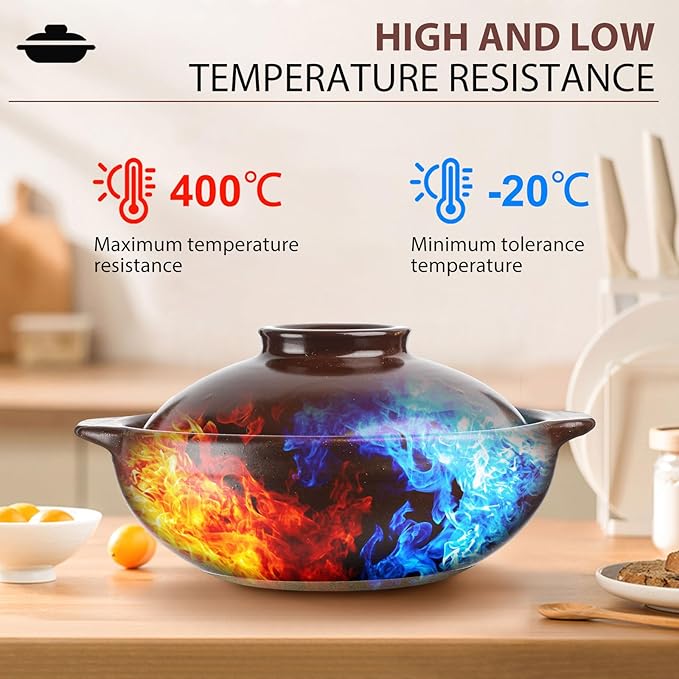 30 oz Korean Ceramic Gas Stove Clay with Lid, Sizzling Hot Pot with Double Handles for Bibimbap, Soup, Rice, Stew, Casserole, and Noodle Cooking, Clay Pot for Gas Stove Use