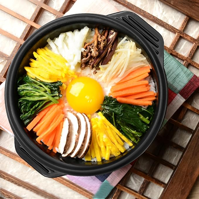 Korean Stone Pot Set with Tray and Stainless Steel Spoon, Ceramic Bowl for Bibimbap and Soup, No Lid (1500 ML (50 OZ))