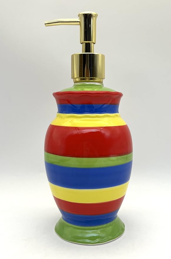ACK Ceramic Tuscany Colorful Hand Painted Rainbow Refillable Soap/Lotion Dispenser, Lotion Jar, Kitchen Décor, Bathroom Décor