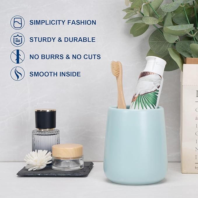 Bathroom Tumbler Cup Ceramic 2Pcs 13.5oz Reusable Toothbrush Cup 400ml,Toothbrush Holder Adequate for Your Bathroom (Cyan)