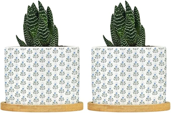 Blue Floral Ceramic Planter Mughal Flower Planters for Indoor Plants with Drainage Holes and Saucers Pot for Pots Outdoor Indoor Plants