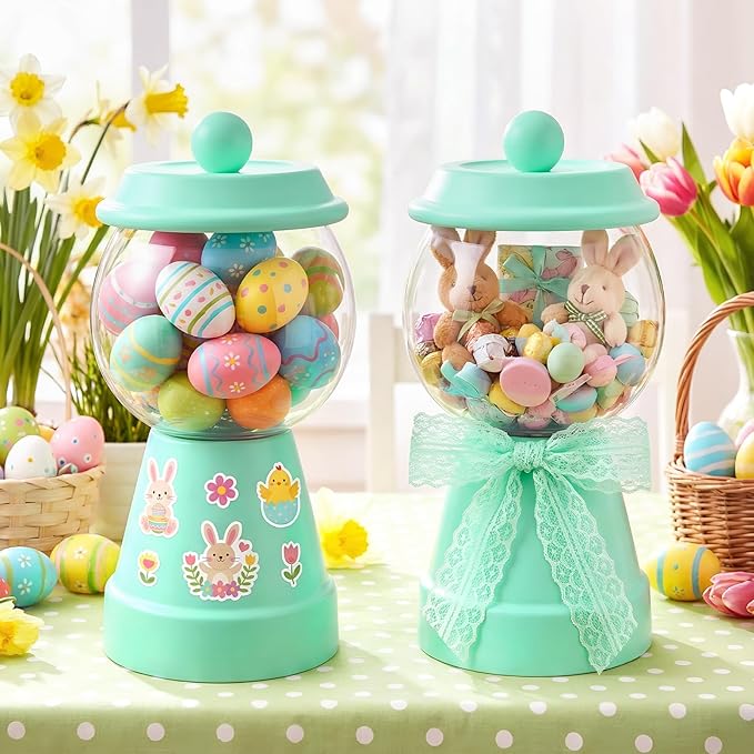 Thyle 27 oz Plastic Candy Jar with Lid Ceramic Candy Jar Food Storage Container for Easter Wedding Party Centerpieces DIY Gifts Game Table Ornament Holder Treats(Baby Green)