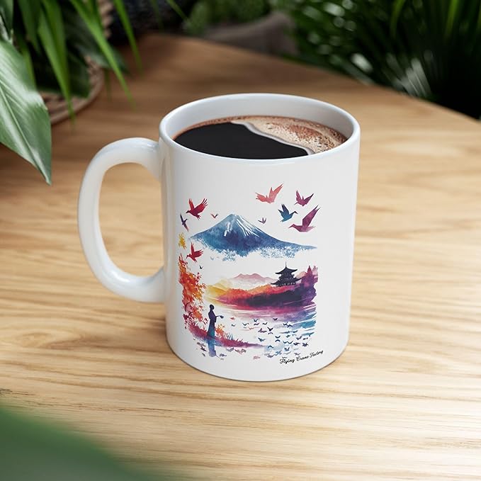 Origami Crane Mug, Japanese Kawaii Kimono Cup, Asian Culture Tea Coffee Gift, Popular Japan Ceramic Tumbler, Japanese
