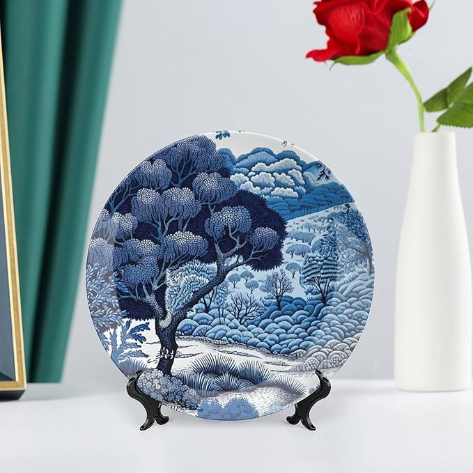 Blue And White Indigo Chinoiserie Fashion Plates for Display Housewarming Gifts Wedding Supplies Wall Office Holiday Party Decorations Personalized Gifts for Men Women Birthday, 6", 7", 9", 10"
