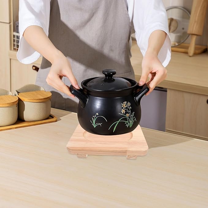 Wooden Heat Insulation Pot Holder Trivet 20x20cm 14cm Groove Thickened Wood Hot Dish Mat for Kitchen Cooking and Korean Stone Pot Use