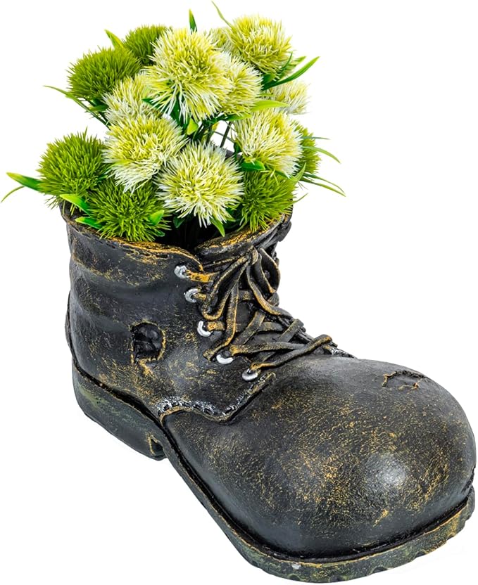 MyGift Vintage Boot Planter, Ceramic Garden Decorative Planter - Indoor/Outdoor Cowbot Boot Design Flower Pot for Succulent Plant, Cactus, Herbs and Flowers