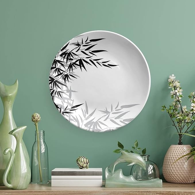 XISUNYA 6 Inch Decorative Plate, Janpese Decor Tableware Plate, Bamboo Leaves Art Print Ceramic Wall Hanging Decor Accessory for Dining Table Tabletop Home Decor