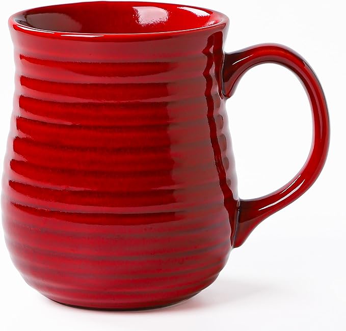 23 oz Large Ceramic Coffee Mugs, Handmade Cup with Large Handle, Big Tea and Coffee Cups for Office and Home, Microwave and Dishwasher Safe (Red)