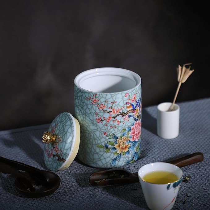 Enamel Ceramic Tea Caddy Tea Canister Tea Storage Container Tins Jar with Airtight Lid Water-proof Tank for Tea, Coffee, Herb, Sugar, Spice, Nuts