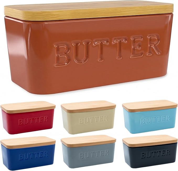 PriorityChef Extra Large Butter Dish with Lid for Countertop, Ceramic Butter Container With Airtight Cover, Butter Keeper for Counter or Fridge, Butter Holder Storage, Rust