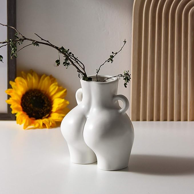 Butt Vase,Modern Body Vase Female Form,Matt White Ceramic Vases Art Nude Female Body Sculpture Vase,Butt Vase for Flowers living room coffee table mantle shelf decor accents 5.51''H X 4.72''W