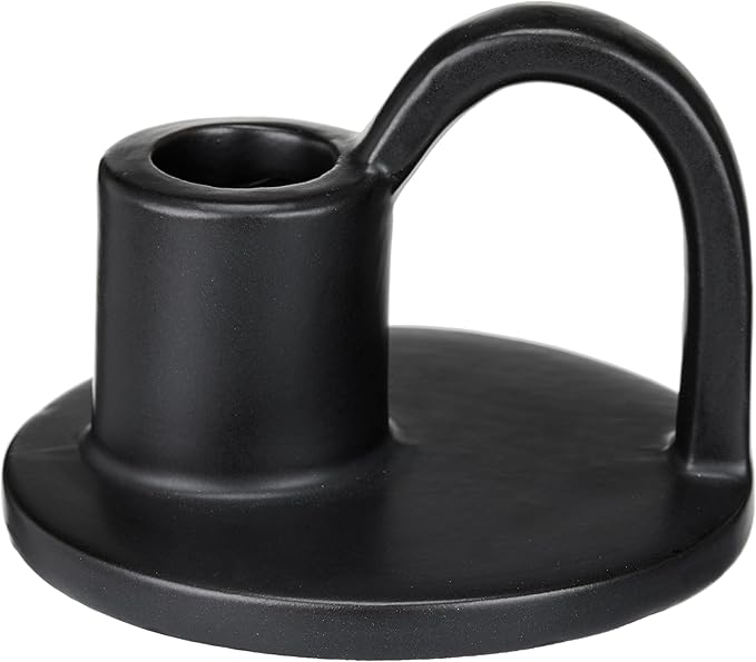 Ceramic Taper Candle Holders with Handle (Set of 2) – Tall Candlestick Holders for Table Decor Centerpieces, Rustic Home Décor, and Dinner Table Styling Matte Black