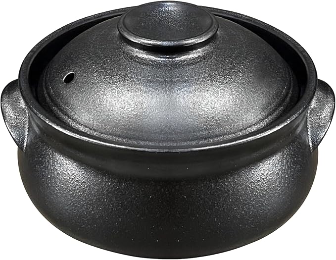 Korean Premium Stoneware Black Casserole Clay Pot with Lid,For Cooking Hot Pot Dolsot Bibimbap and Soup .(1100ml)